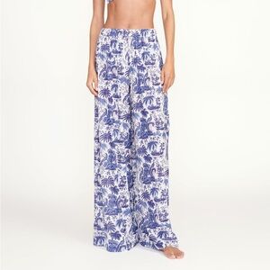 STAUD Blue and White Wide-Leg Printed Pants